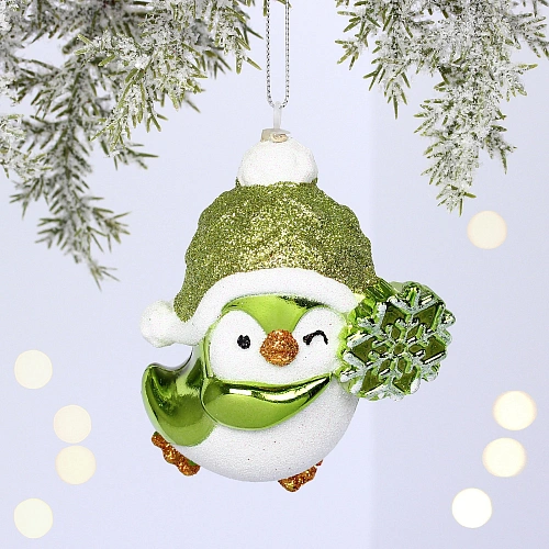 Ёлочная игрушка "Весёлый пингвинёнок" 8*6*9.5 см, Салатовый