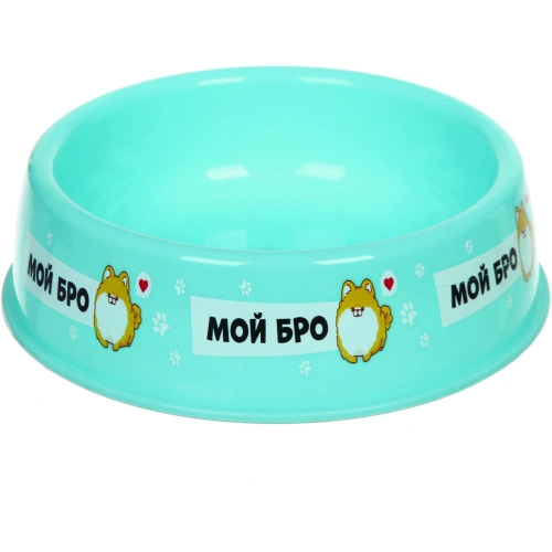 Миска пластиковая "МОЙ БРО!, цвет мятный,  21*6,5см (логотип на миске) 700 мл
