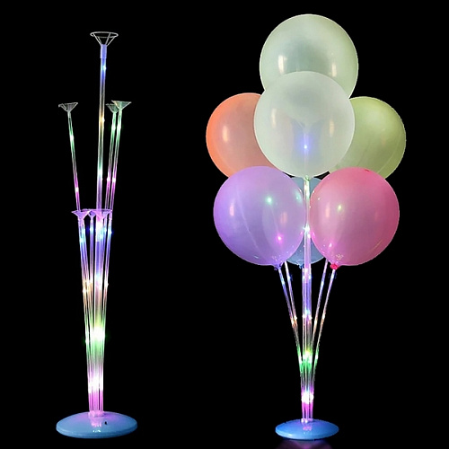Подставка для шаров светящаяся "Веселье" (основа, 7 палочек с держателями) 67*35*55 см, прозрачный