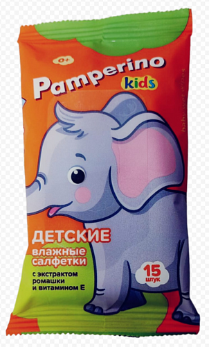 Салфетки влажные PAMPERINO Kids детские с ромашкой и витамином Е mix 15шт