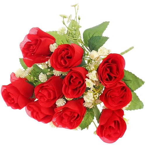 Искусственные цветы "Букет роз" 32см 10 цветков красные