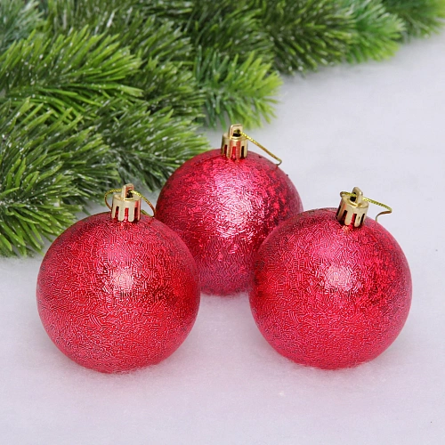 Новогодние шары 7см (набор 3шт) "Мягкий блеск", красный