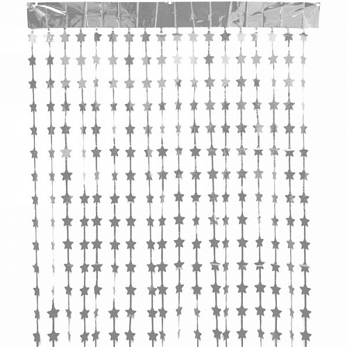 Занавес фольгированный "Звёзды" ш1м, в1.9м (глянец), Серебро