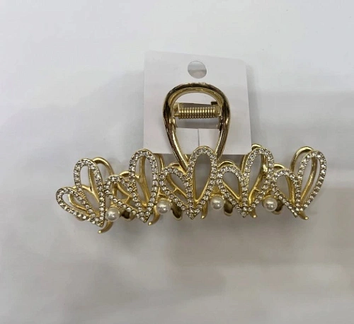 Заколка-краб для волос "PORTOFINO", сердечки, цвет золото и хром, 11,5*5,5см