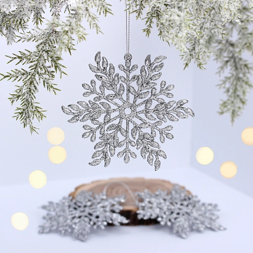 Подвеска "Волшебная снежинка" 11,5 см (набор 3 шт), Серебро