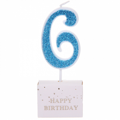 Свеча для торта Цифра Иллюзия "6" 9.5 см, голубой