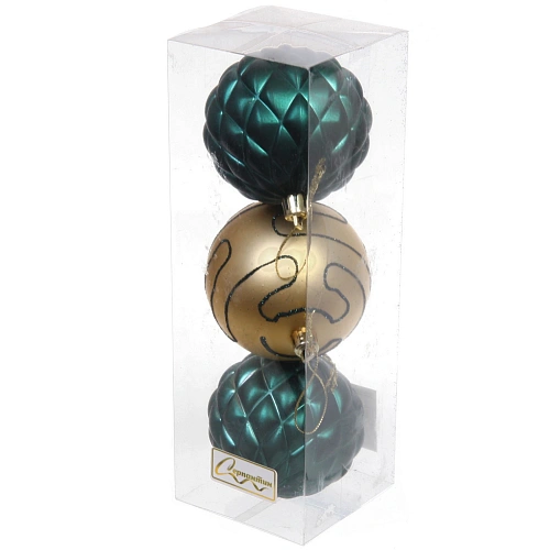 Новогодние шары 7см (набор 3шт) Сказочная мечта, золотоизумруд (фасовка 160-180?)_3