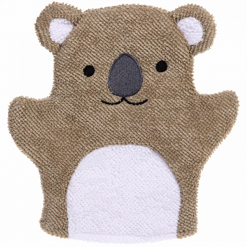 Мочалка-варежка для тела детская "Water Magic - Медвежонок Колли", цвет коричневый, 21*22 см (ZIP пакет)