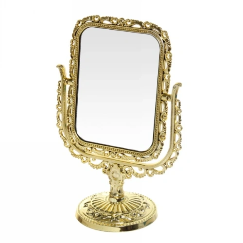 Зеркало настольное в пластиковой оправе "Версаль - Прямоугольник" цвет золото, двухстор, подст 10,5*10,5см, зер 11,5*15,5см, выс 23,5см