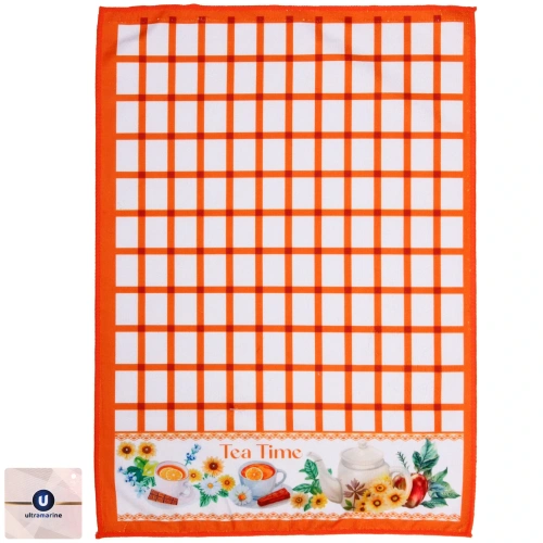 Полотенце кухонное "Клетка - Чай" 40*57 см, цвет оранжевый, микрофибра 200 гр/м2