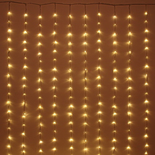 Гирлянда для дома ЗАНАВЕС "Водопад" ш1,5* в2,5 м 240 ламп LED, прозрач.пров, 8 реж, IP-20, Теплый белый (возможность соединения)