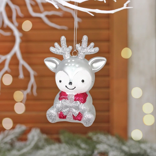 Ёлочная игрушка "Весёлый оленёнок" 8*5.5*11.5 см, Серебро