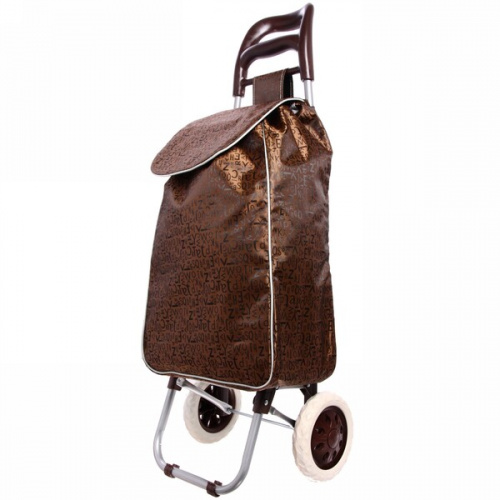 Тележка хозяйственная с сумкой (95*33*30см, колеса 16см, до 30 кг.) буквы, коричневая