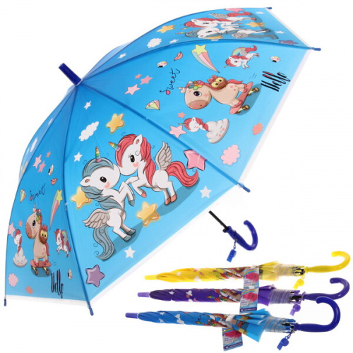 Зонт детский полуавтомат "Ultramarine - Единорожки", микс 4 цвета, 8 спиц, d-86см, длина в слож. виде 65см