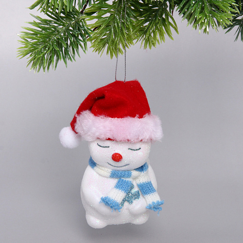 Елочная игрушка "Зимний снеговик" 6*6*11 см, голубой.