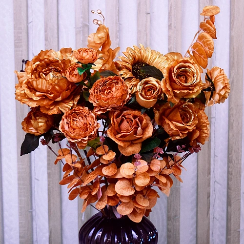 Искусственные цветы FLOWERS GLAMOUR 63см Пионы 3 цветка золотые_9