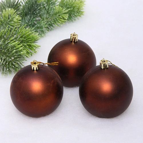 Новогодние шары 8 см (набор 3 шт) "Матовый", шоколад