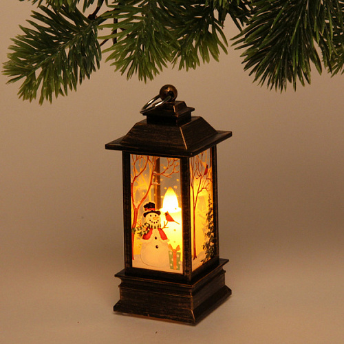 Сувенир с подсветкой "Снеговик в лесу" 12*5,5  см, бронза (3хAG13)