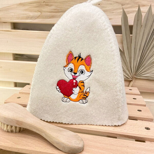 Шапка банная детская классическая с вышивкой"Тигренок", цвет белый, (без упаковки)