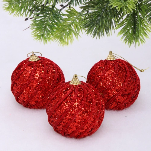 Новогодние шары "GLAME - Блестящий мир" 8 см (набор 3 шт), Красный