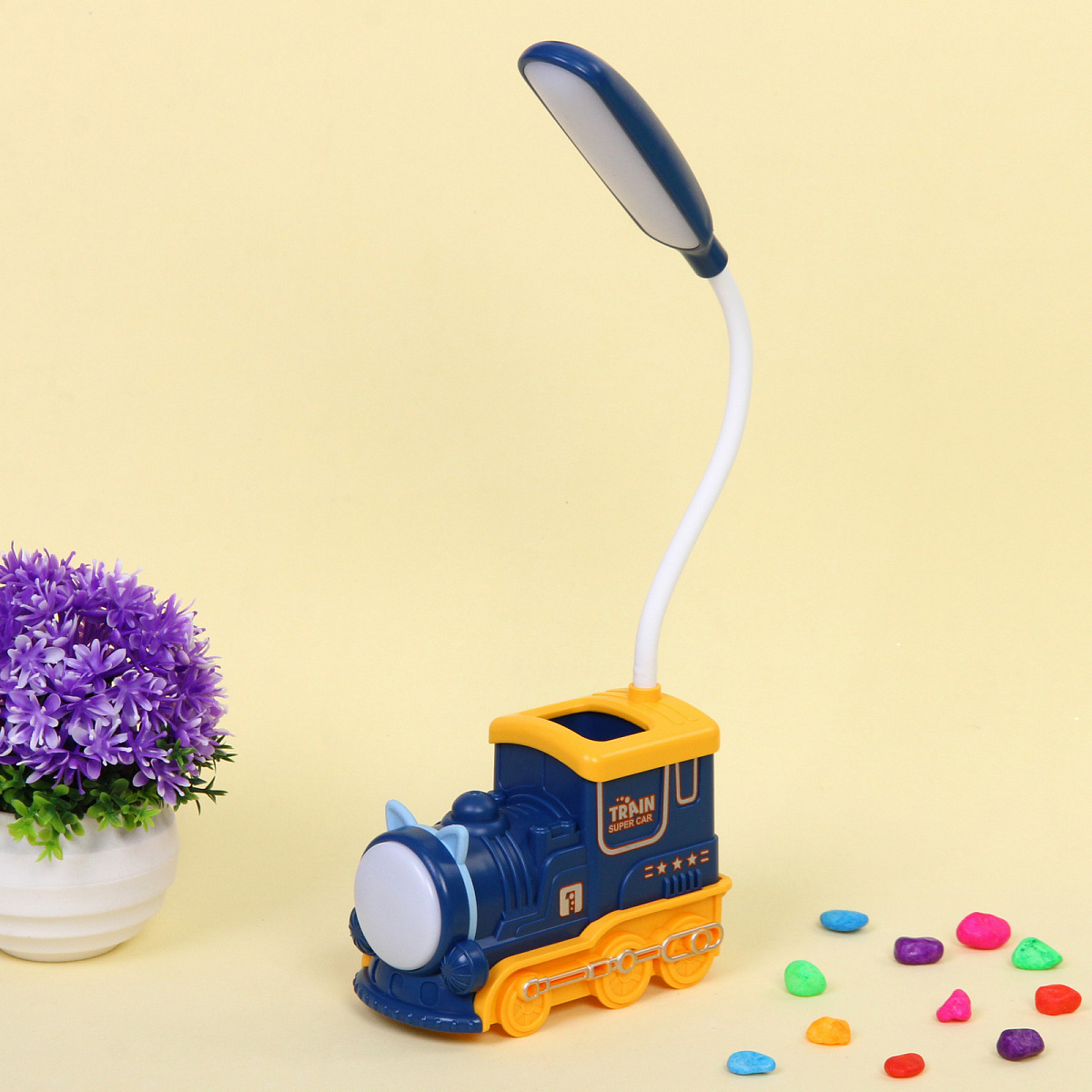 Настольная лампа "Sweet - Паровоз" LED 10*5*21 см, USB 5v 3w, Синий/желтый