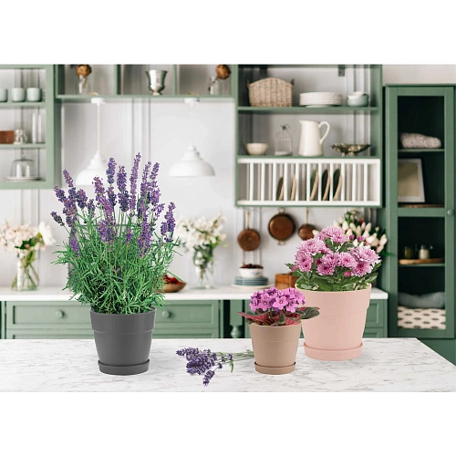 Горшок для цветов пластиковый 2л d-17см Villa de Fiori с фиксируемым поддоном, молочный шоколад_3