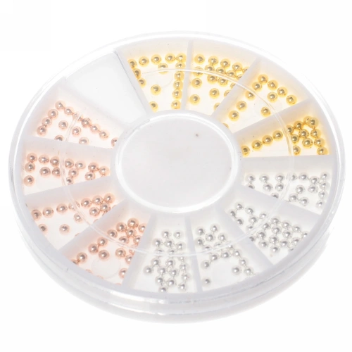 Украшение для нейл-арта "Nail Art Design", бусинки, цвет золото, серебро и бронза, в пакете, 7*7см
