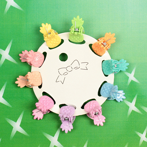 Заколки - крабы для волос детские 10шт на блистере Little Princess, ананасики, 10,85см_4