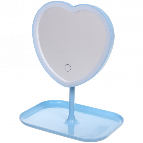 Зеркало настольное с подсветкой на подставке "Mary Touch - Heart", цвет голубой, USB, 20*28см