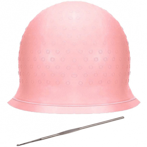 Шапочка силиконовая для мелирования волос "KLEVER", в комплекте с крючком, цвет розовый, 30*23см