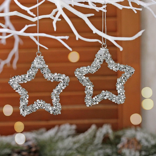 Подвеска "Мерцающая звезда" 5*6 см (набор 2 шт), Серебро