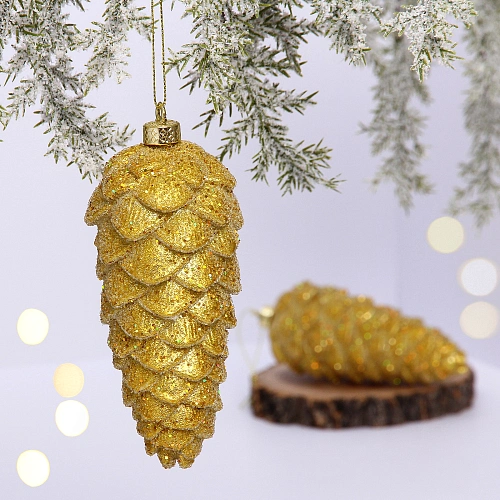 Ёлочные игрушки VERSAILLES "Снежные шишки" 14*6 см (набор 2 шт), Золото