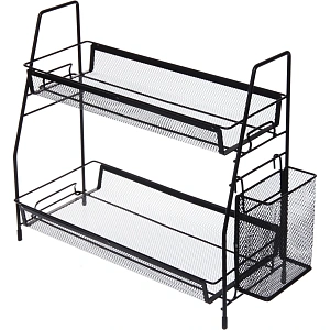 Этажерка настольная хозяйственная универсальная с боковым карманом "ФАНАДЕРО", цвет черный, 41*17*33см 