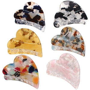 Заколка - краб для волос "AKS-EMPIRE", сердце, цвет микс 6 цветов, 4,5*3см