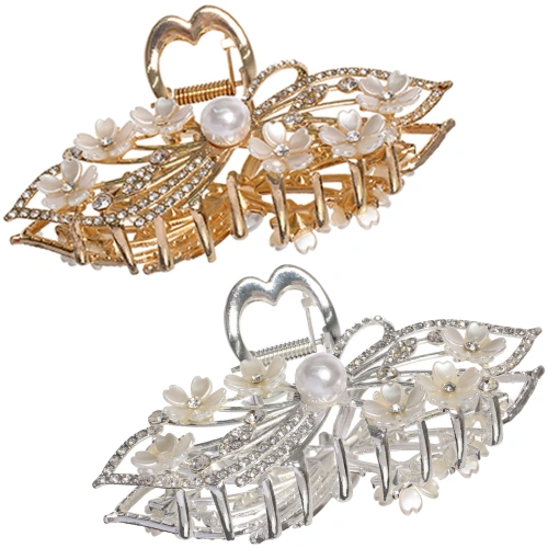 Заколка - краб для волос на блистере "LAVITA", листики, цвет серебро и золото, 11*5,5см