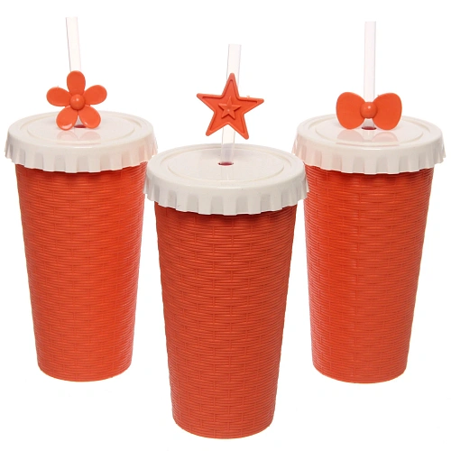 Стакан пластиковый 520мл "Плетёнка" с трубочкой, цвета микс