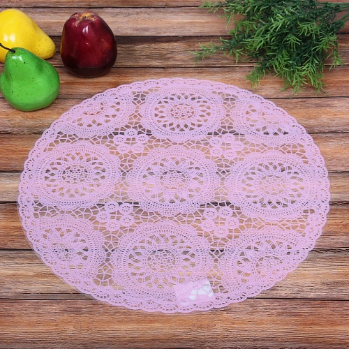 Салфетка на стол 38см Кружево розовая_3