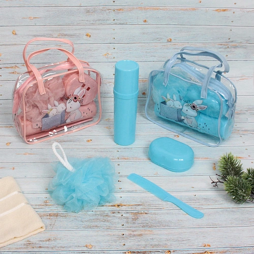 Набор банный дорожный 4шт Bon voyage - Nice family, (мочалка, футляр 2шт, расческа), микс 3 цвета, 20167 см_3