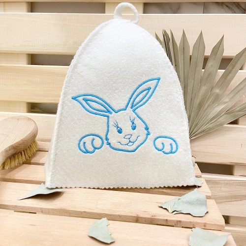 Шапка банная детская классическая  с вышивкой "Заяц", цвет белый, (без упаковки)