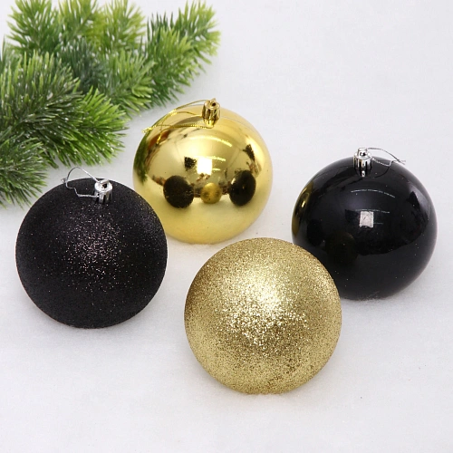 Новогодние шары 10 см (набор 4 шт) "Микс фактур", черный/золото