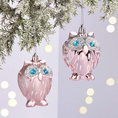 Елочные игрушки "Brilliant Owl" 8 см (набор 2 шт), Розовое золото