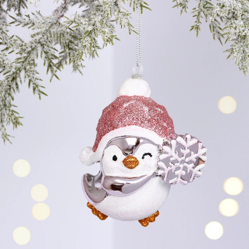 Ёлочная игрушка "Весёлый пингвинёнок" 8*6*9.5 см, Розовый