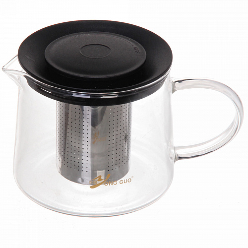 Чайник заварочный стеклянный 600мл "Хай-Тек" с металлическим ситом и пластиковой крышкой Селфи