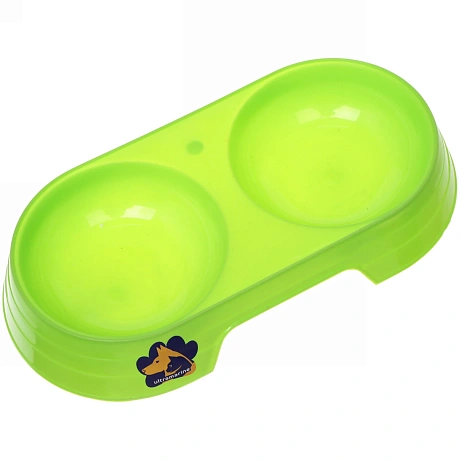 Миска пластиковая двойная "Мр. Марли", цвет зелёный, 23,5*12*4см