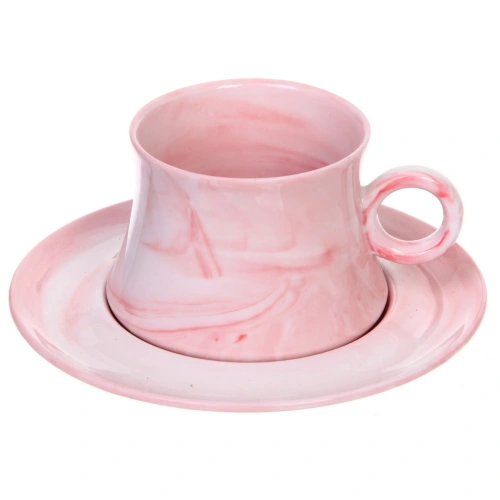Чайная пара "Мрамор" (кружка 200мл+блюдце), розовая