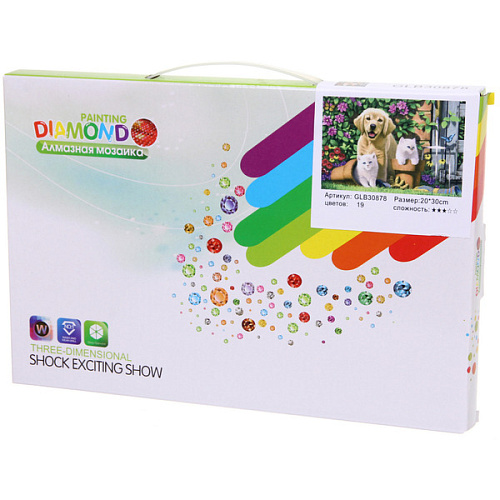 Алмазная мозаика на подрамнике с полным заполнением МИР ЯРКИХ КРАСОК, Филя с милыми друзьями, 2030 см_3