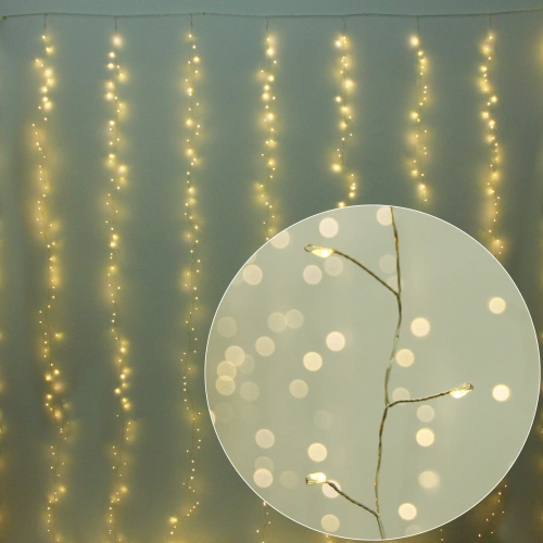 Гирлянда для дома ЗАНАВЕС 3м*3м 900 ламп LED "Мишура", IP-20, 8 режимов. Теплый белый (возможность соединения)