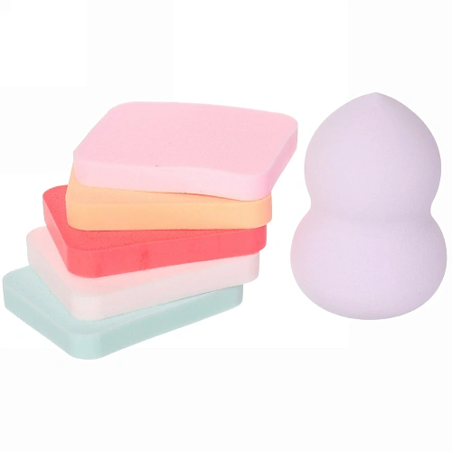 Спонж капля и 5 спонжиков тонких для макияжа и контуринга "Beauty-Puff", цвет микс, 8,5*5*7