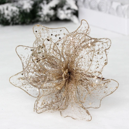 Украшение новогоднее "Пуансеттия - Лунная ночь" 26 см, Шампань