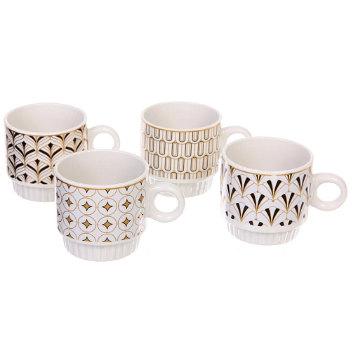 Набор кружек на стойке 280мл Золотой узор, цвет золото с черным_4
